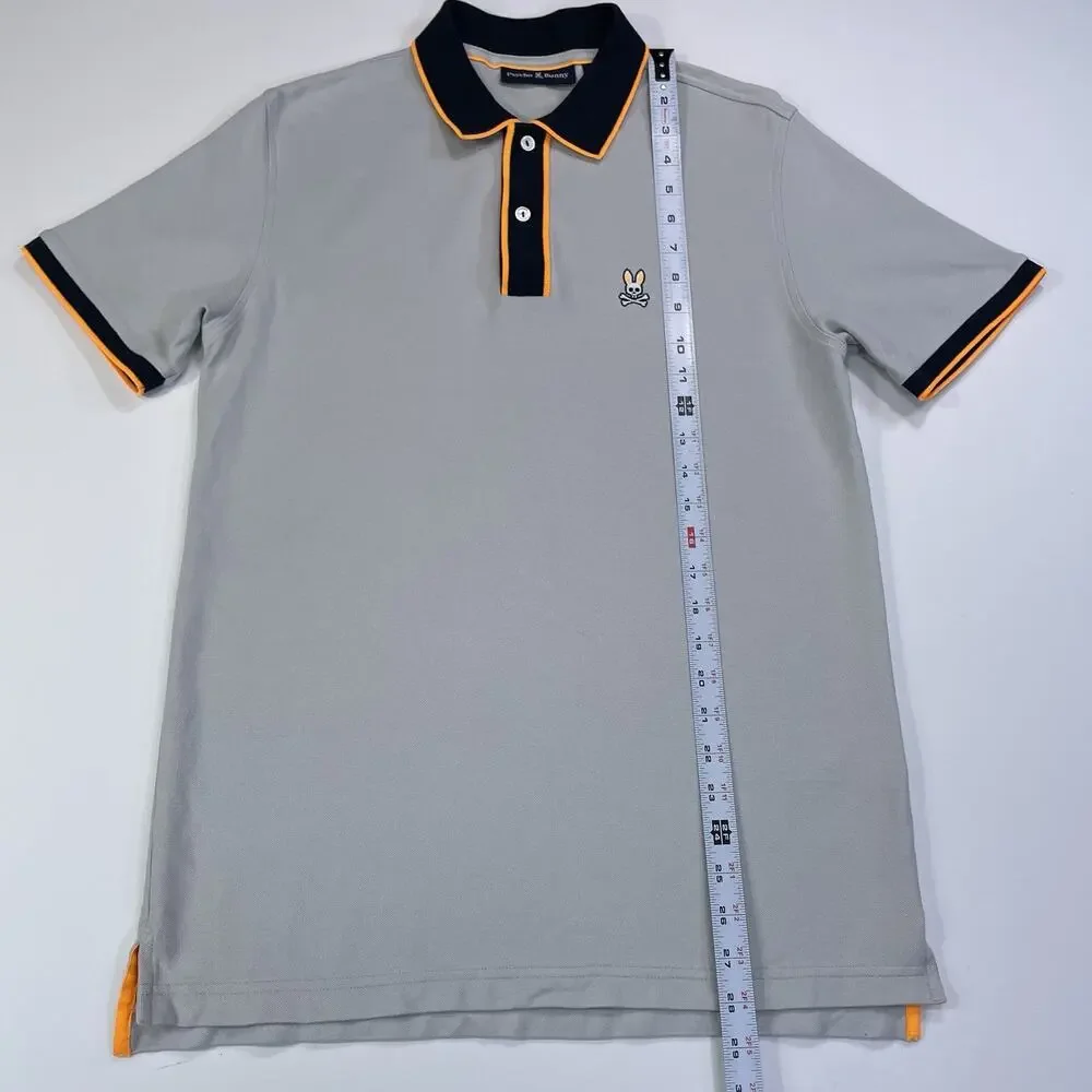Psycho Bunny Men's Polo Shirt Size 4 Small Gray Pima Cotton Short Sleeve Skull
